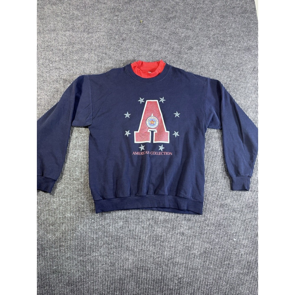 Vintage Graphic Sweatshirt Red White And Blue Double Collar Large Unisex